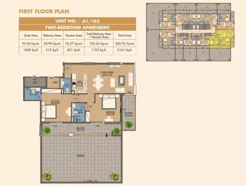 Purvanchal Triana Residences: Type 1, 2,161 sq ft 户型图