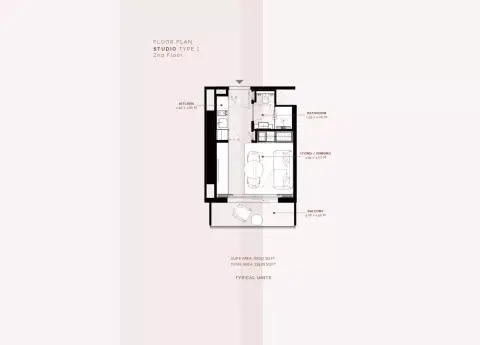 Azizi Milan Heights: Floor plan Type A, 339 sq ft