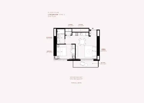 Azizi Milan Heights: Floor plan Type A, 649 sq ft