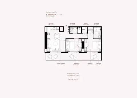 Azizi Milan Heights: Floor plan Type A, 1,102 sq ft