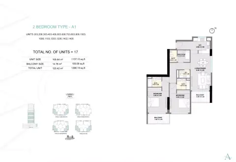 Ayaan Heights: Планировка Type A1, 1,296 sq ft