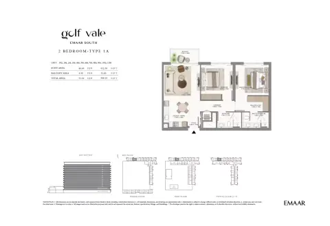 Golf Vale: फ़्लोर प्लान Type 7-706, 986 sq ft