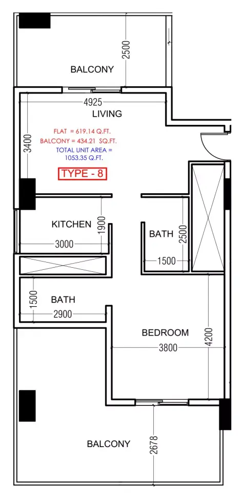 Al Haseen Residences Phase 4: Floor plan Type 8, 619 sq ft