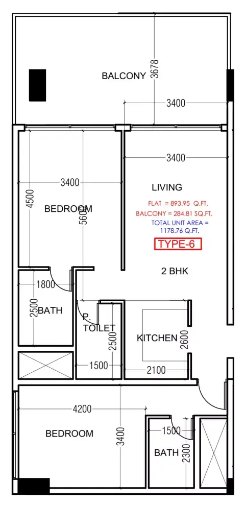 Al Haseen Residences Phase 4: Floor plan Type 6, 893 sq ft
