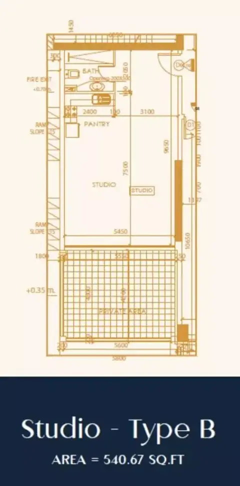 Shakespeare Tower: Floor plan Type B, 540 sq ft