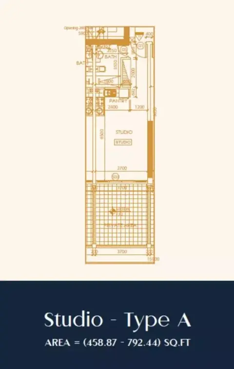 Shakespeare Tower: Floor plan Type A, 458 sq ft