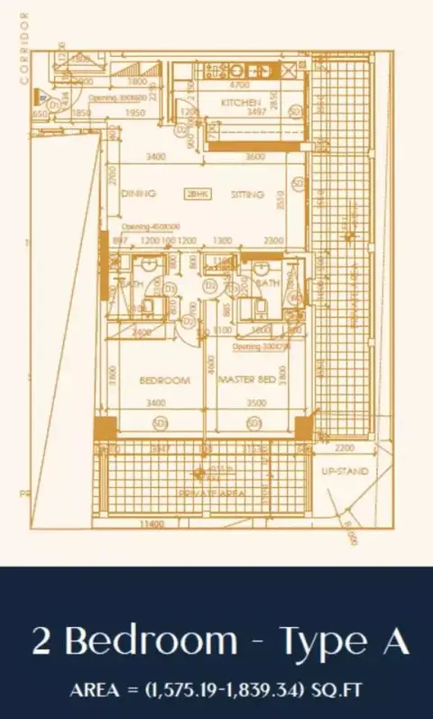 Shakespeare Tower: Floor plan Type A, 1,575 sq ft