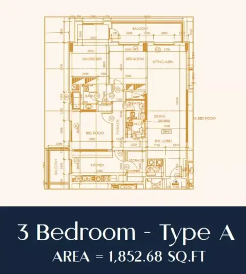 Shakespeare Tower: Floor plan Type A, 1,852 sq ft