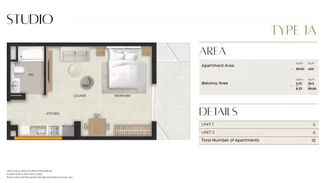 Stellar Axis: Floor plan Type 1A, 474 sq ft
