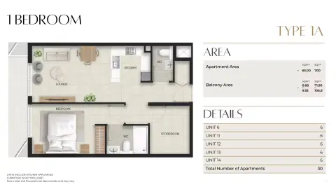 Stellar Axis: Floor plan Type 1A, 771 sq ft