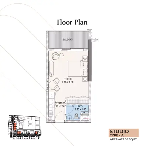 Hills View: Floor plan Type A, 422 sq ft