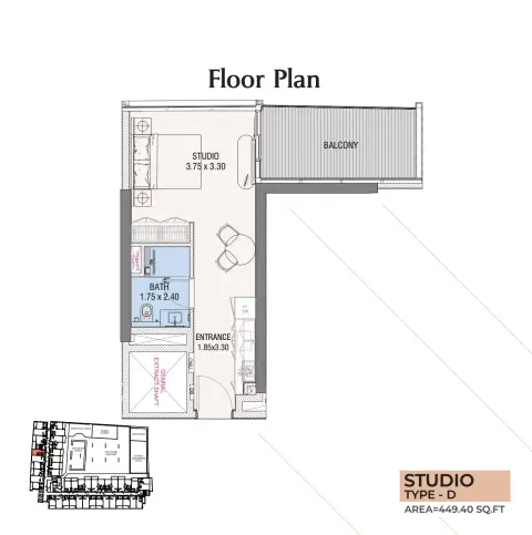 Hills View: Floor plan Type D, 449 sq ft