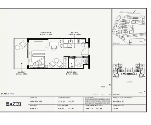 Azizi Riviera 53: Floor plan Type 1010, 455 sq ft