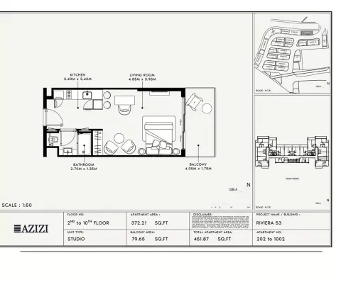 Azizi Riviera 53: Floor plan Type 202 to 1002, 451 sq ft