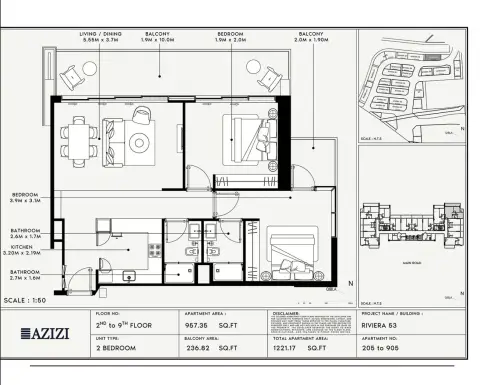 Azizi Riviera 53: Floor plan Type 205 to 905, 1,221 sq ft