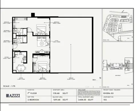 Azizi Riviera 53: Floor plan Type 102, 2,408 sq ft