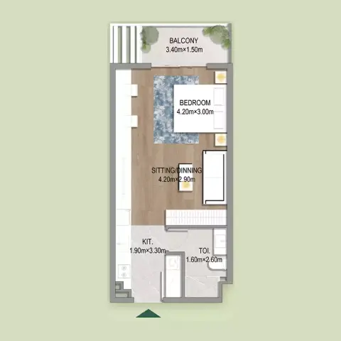 أوازيس ريزيدنسز: مخطط الطابق Type 1, 427 sq ft