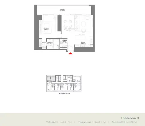 دبليو ريزيدنسز دبي هاربور من أرادا: مخطط الطابق Type D, 1,348 sq ft