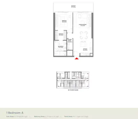 دبليو ريزيدنسز دبي هاربور من أرادا: مخطط الطابق Type A, 1,072 sq ft
