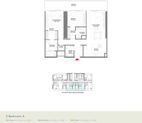 دبليو ريزيدنسز دبي هاربور من أرادا: مخطط الطابق Type A, 1,609 sq ft