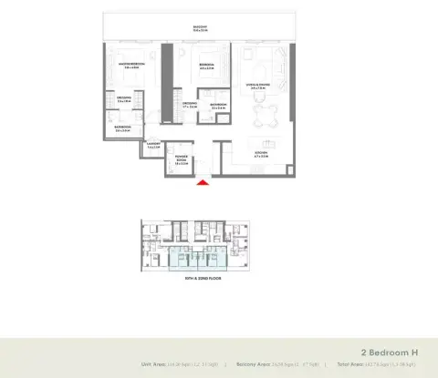 دبليو ريزيدنسز دبي هاربور من أرادا: مخطط الطابق Type H, 1,538 sq ft