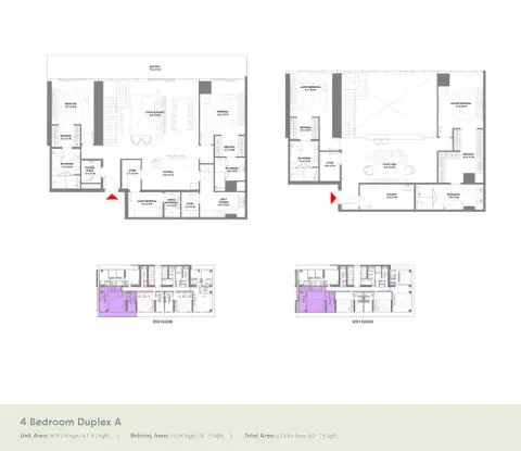 دبليو ريزيدنسز دبي هاربور من أرادا: مخطط الطابق Type A  -  Duplex, 4,574 sq ft