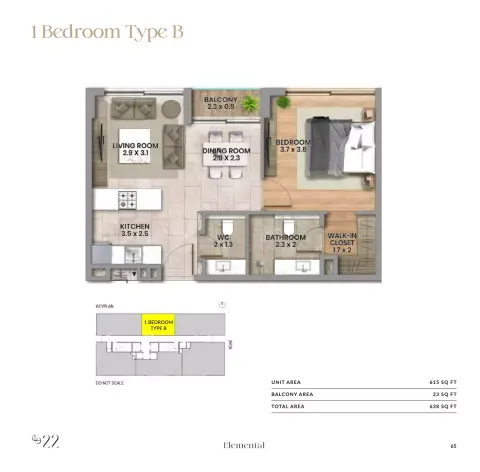 Elemental 22: Floor plan Type B, 638 sq ft