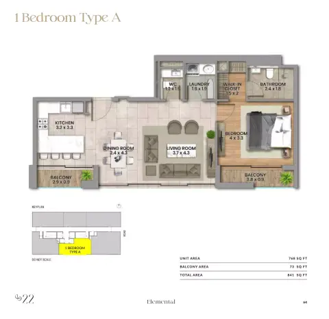 Elemental 22: Floor plan Type A, 841 sq ft