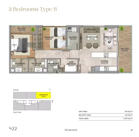 Elemental 22: Floor plan Type B, 1,099 sq ft