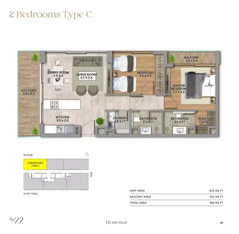 Elemental 22: Floor plan Type C, 988 sq ft