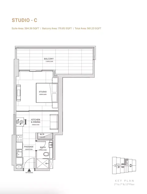 Solanki One: Floor plan Type C, 561 sq ft