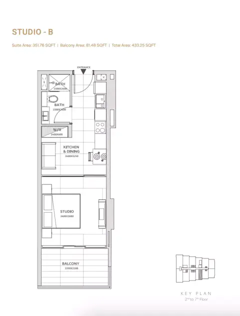 Solanki One: Floor plan Type B, 433 sq ft
