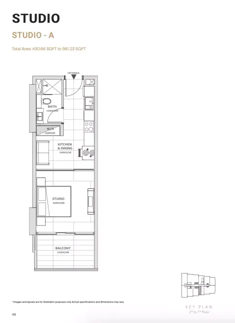 Solanki One: Floor plan Type A, 430 sq ft