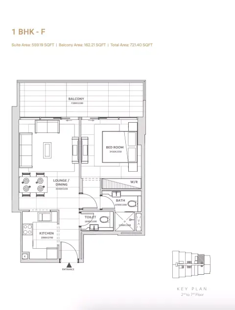 Solanki One: Floor plan Type F, 721 sq ft