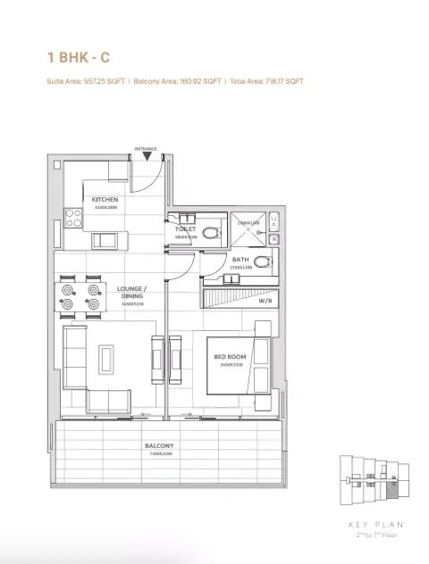 Solanki One: Floor plan Type C, 718 sq ft