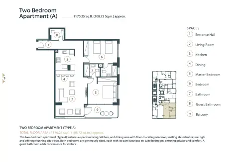 Whitestone Residence: Floor plan Type A, 1,170 sq ft