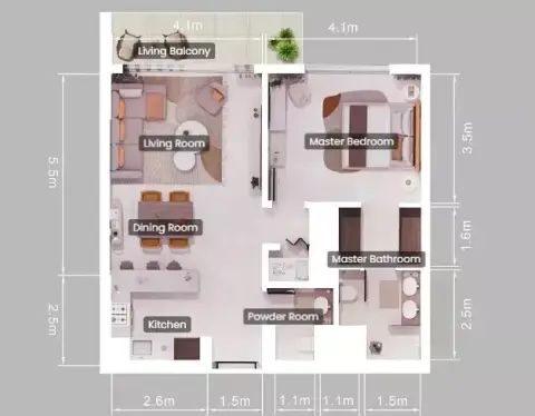 Forest: Type A, 850 sq ft 户型图