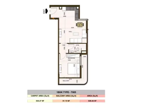 Casa Aura Residence: फ़्लोर प्लान Type - T005, 626 sq ft