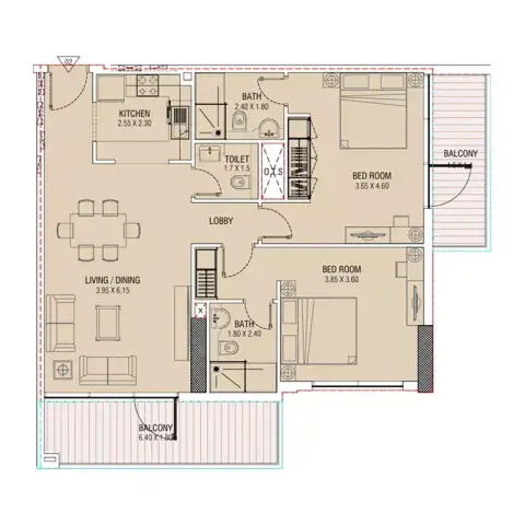 Al Waleed WS 1: Type A, 1,162 sq ft 户型图