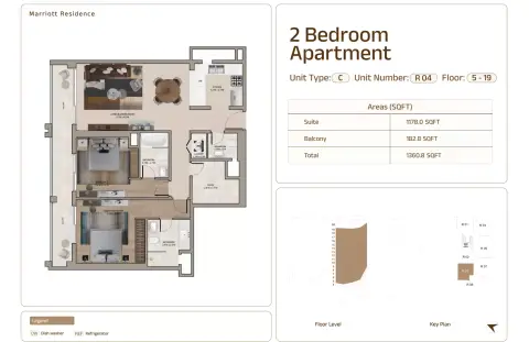 Marriott Residences Sheikh Zayed Road: Plattegrond Type C | Unit R 04, 1,306 sq ft