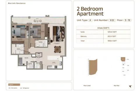 Marriott Residences Sheikh Zayed Road: Plattegrond Type A | Unit R 01, 1,456 sq ft