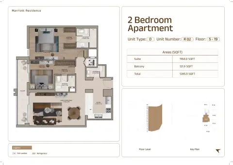 Marriott Residences Sheikh Zayed Road: Plattegrond Type D | Unit R 02, 1,285 sq ft