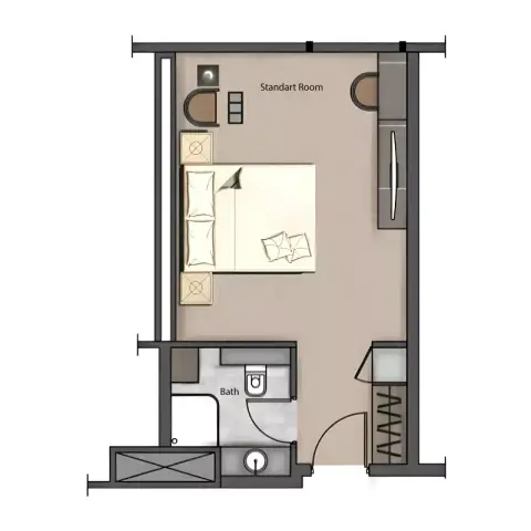 Bellatrix Hotel: Floor plan Type A, 398 sq ft