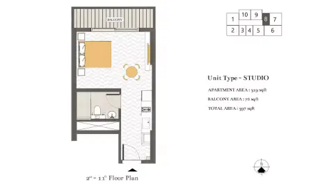 Ashwood Residences: Floor plan Type 3, 397 sq ft