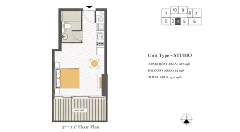 Ashwood Residences: Floor plan Type 2, 371 sq ft
