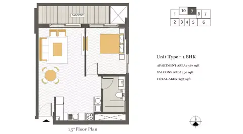 Ashwood Residences: Floor plan Type 8, 657 sq ft