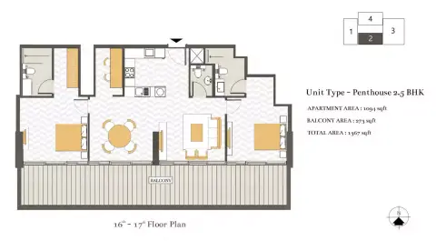 Ashwood Residences: Floor plan Type 1, 1,367 sq ft