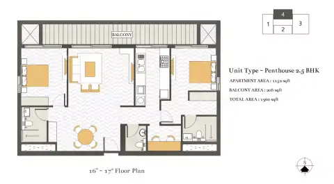 Ashwood Residences: Floor plan Type 3, 1,360 sq ft