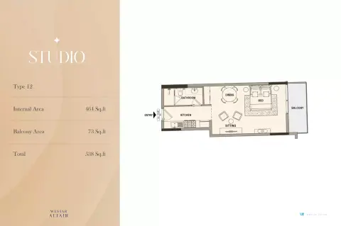 Westar Altair: Floor plan Type 12, 538 sq ft