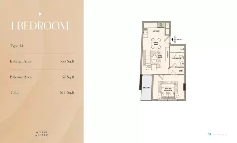 Westar Altair: Floor plan Type 14, 611 sq ft